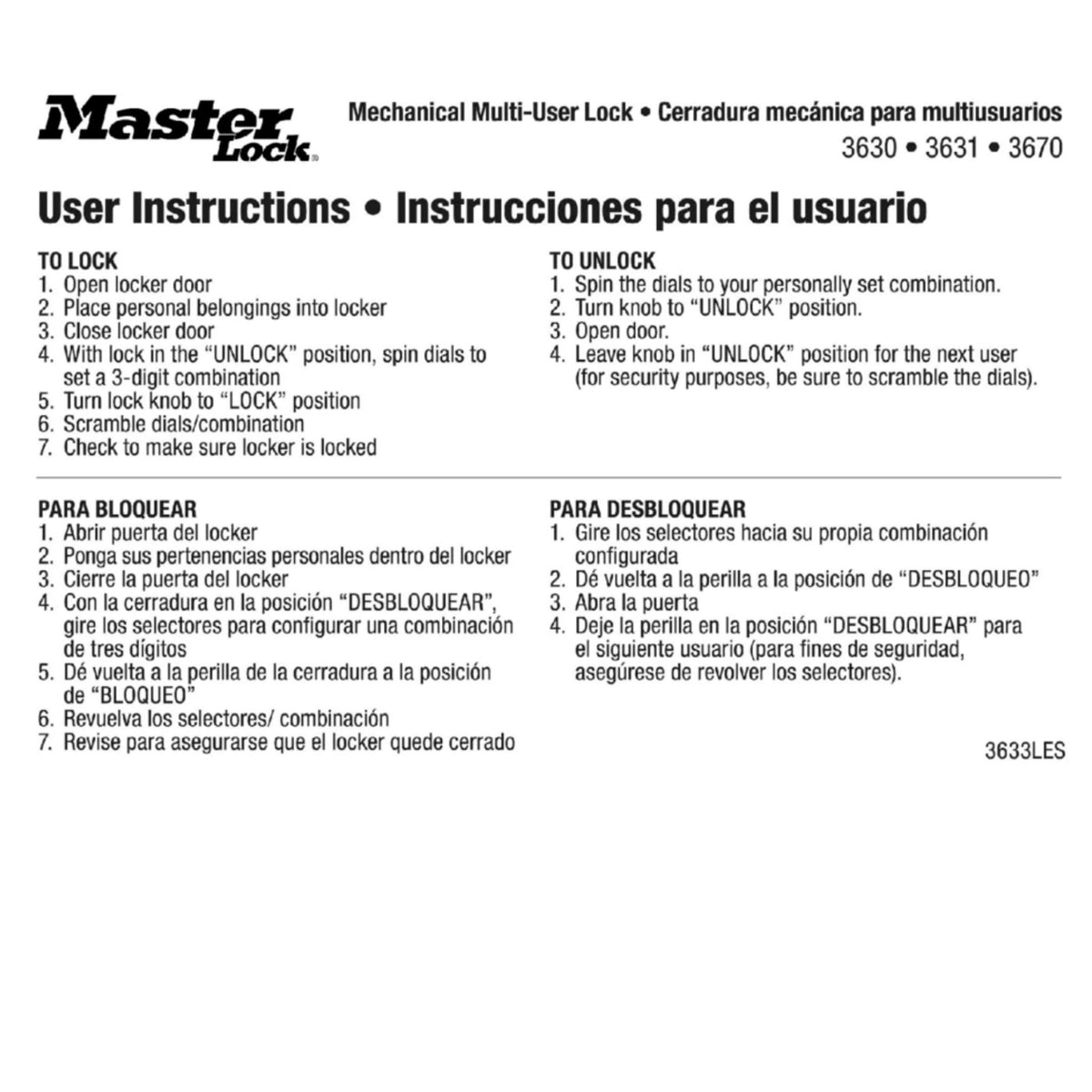 Master Lock 3633 User Instruction Magnets for Nos. 3630 &amp; 3670 Series Locks - The Lock Source